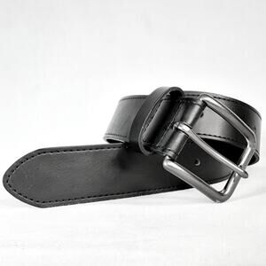 Guatemala Unisex Black Man-Made Leather Belt Large Waist Punch Holes Throughout